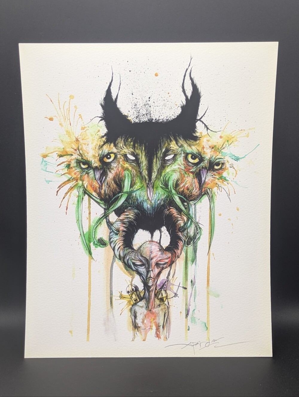 Alex Pardee Signed Owlex 8" X 10" Fine Art Print Handmade Alien Owl Autographed